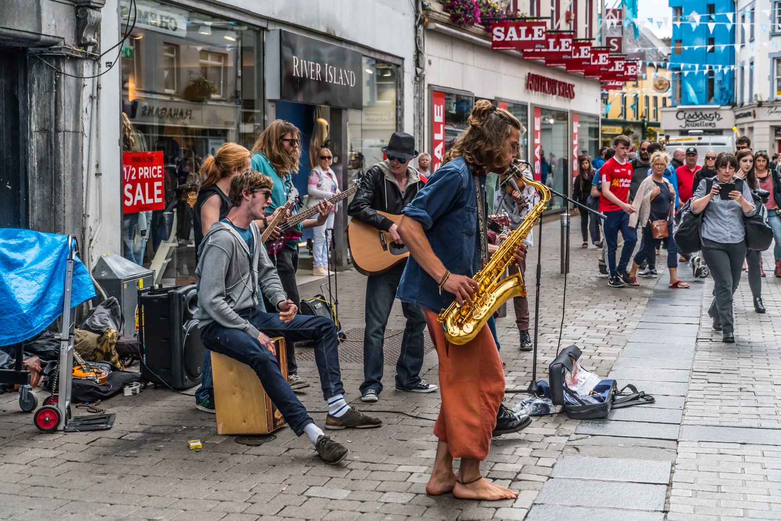 Buskers on Shop Street in Galway, where the trad is everywhere and always good