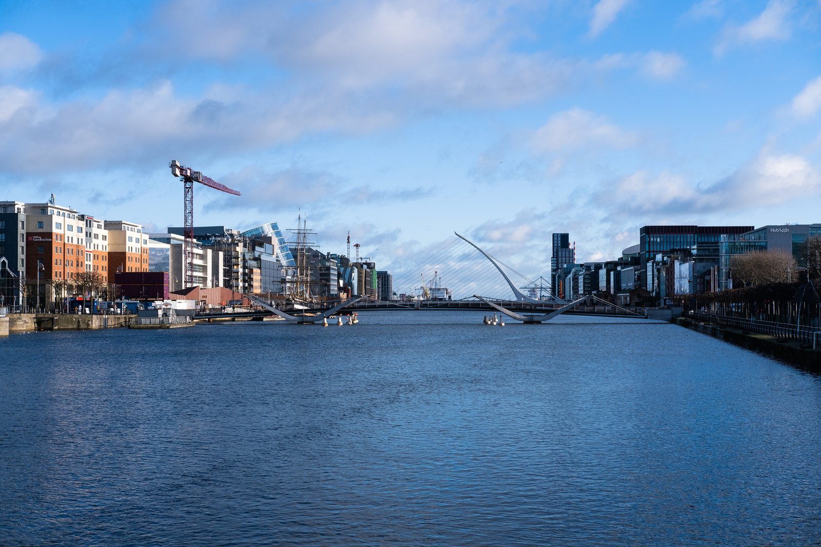 The River Liffey and Samuel Beckett Bridge splitting Dublin