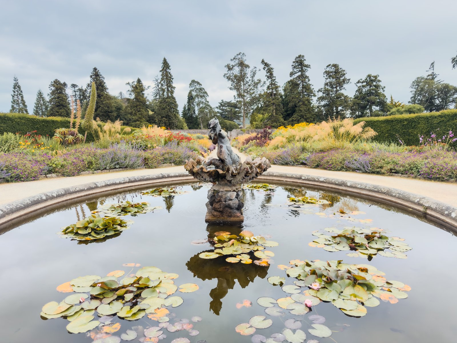 The Triton fountain pond and gardens at Powerscourt Estate