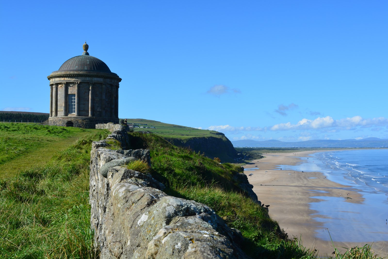 Mussenden Temple on the cliff edge above Downhill beach in Northern Ireland