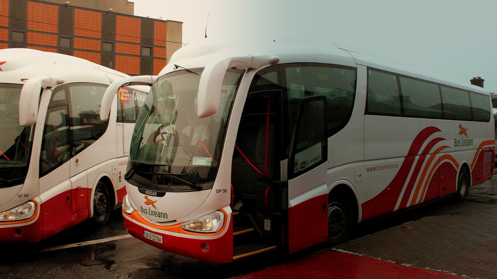 Bus Eireann coaches parked, the service that runs route 275 into Dingle