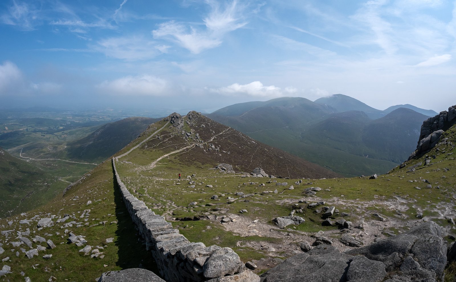 The Mourne Wall running over the tops of the Mourne Mountains