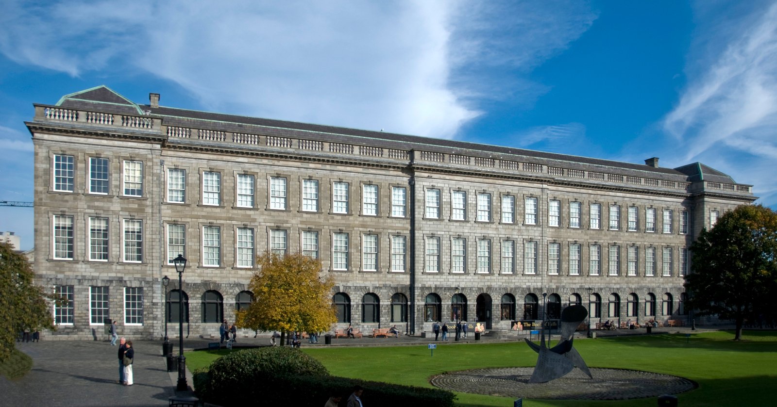 Trinity College Old Library building and Sphere sculpture in Dublin