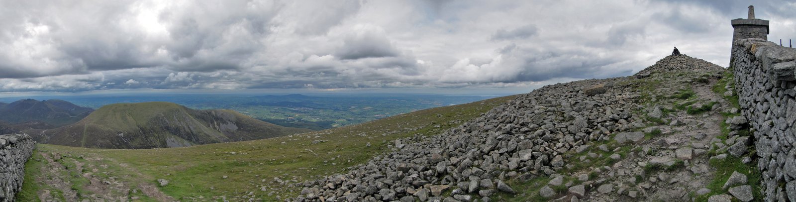 Panorama from a Mourne Mountains summit looking out over the coast