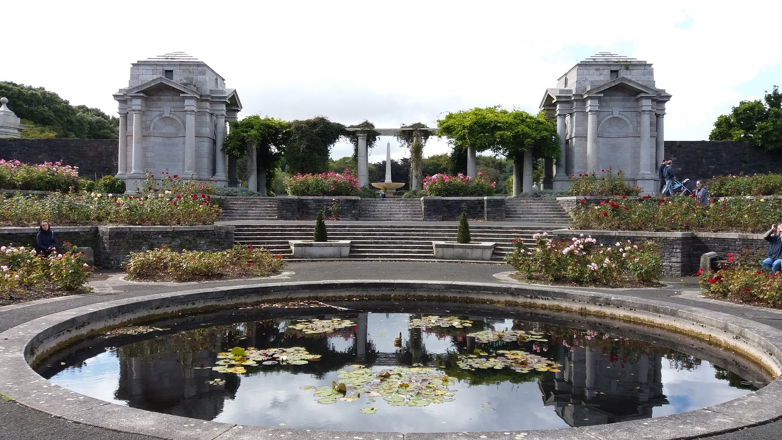 The fountain and sunken gardens of the Irish National War Memorial Gardens in Dublin