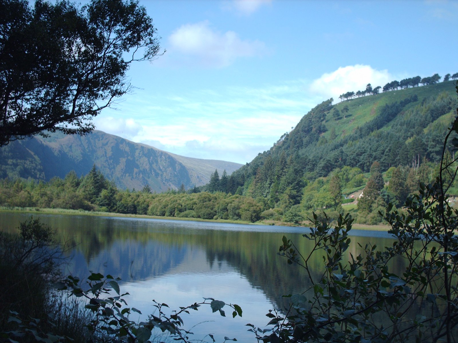 The wooded Glendalough valley and Lower Lake near Laragh village
