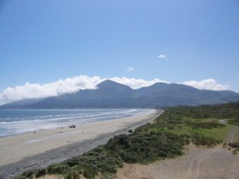 The Mourne Mountains seen across Murlough beach in County Down