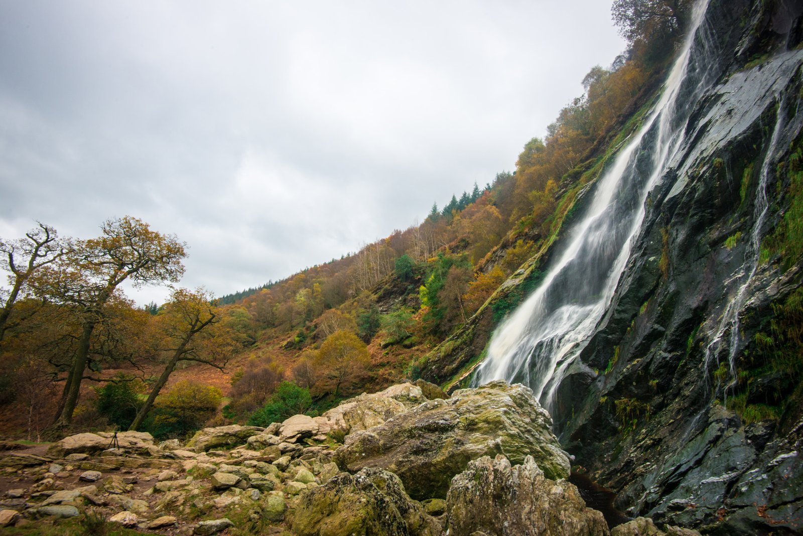 Powerscourt Waterfall cascading down the cliff in County Wicklow