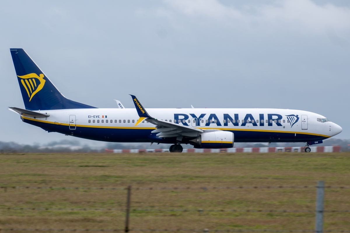 A Ryanair plane on the runway, the way most visitors arrive in Dublin