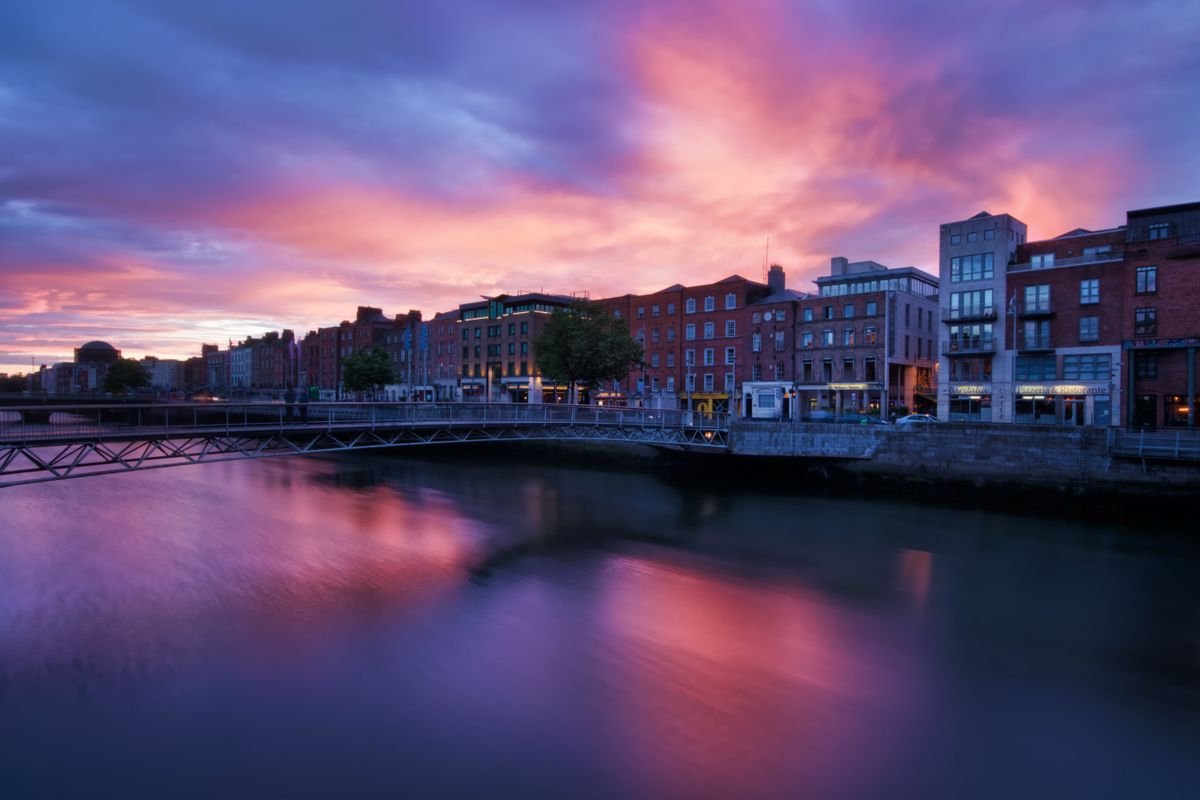 The River Liffey and Dublin quays at sunset
