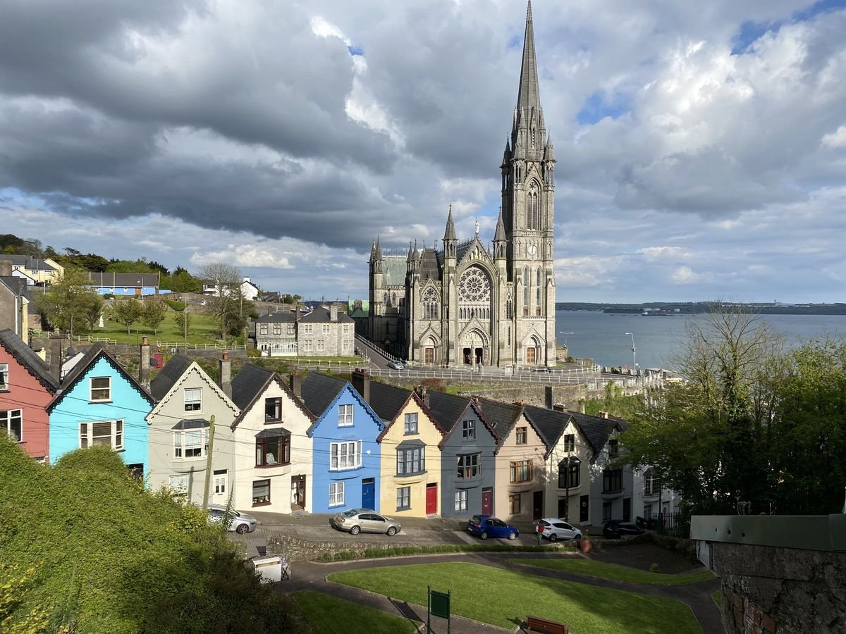 The Deck of Cards terraced houses below St Colman's Cathedral in Cobh