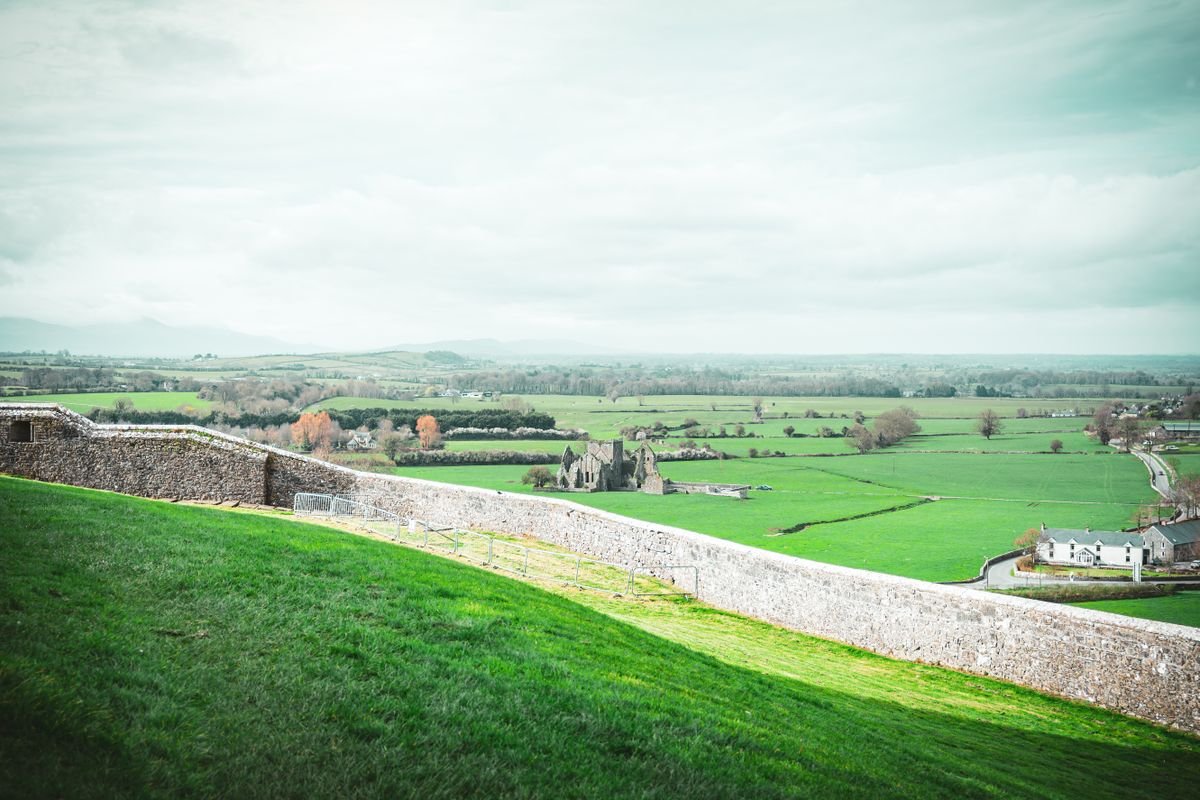 The view from the Rock of Cashel walls over the Tipperary countryside