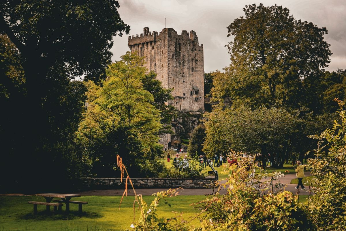 Blarney Castle tower rising above the gardens near Cork