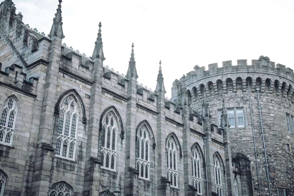 Dublin Castle Record Tower with daffodils