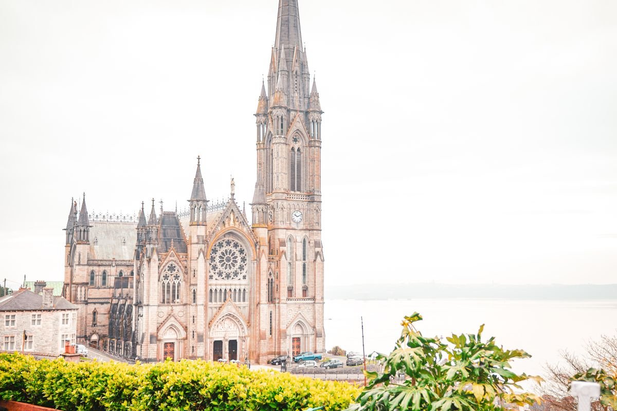 St Colman's Cathedral rising over the rooftops of Cobh, County Cork