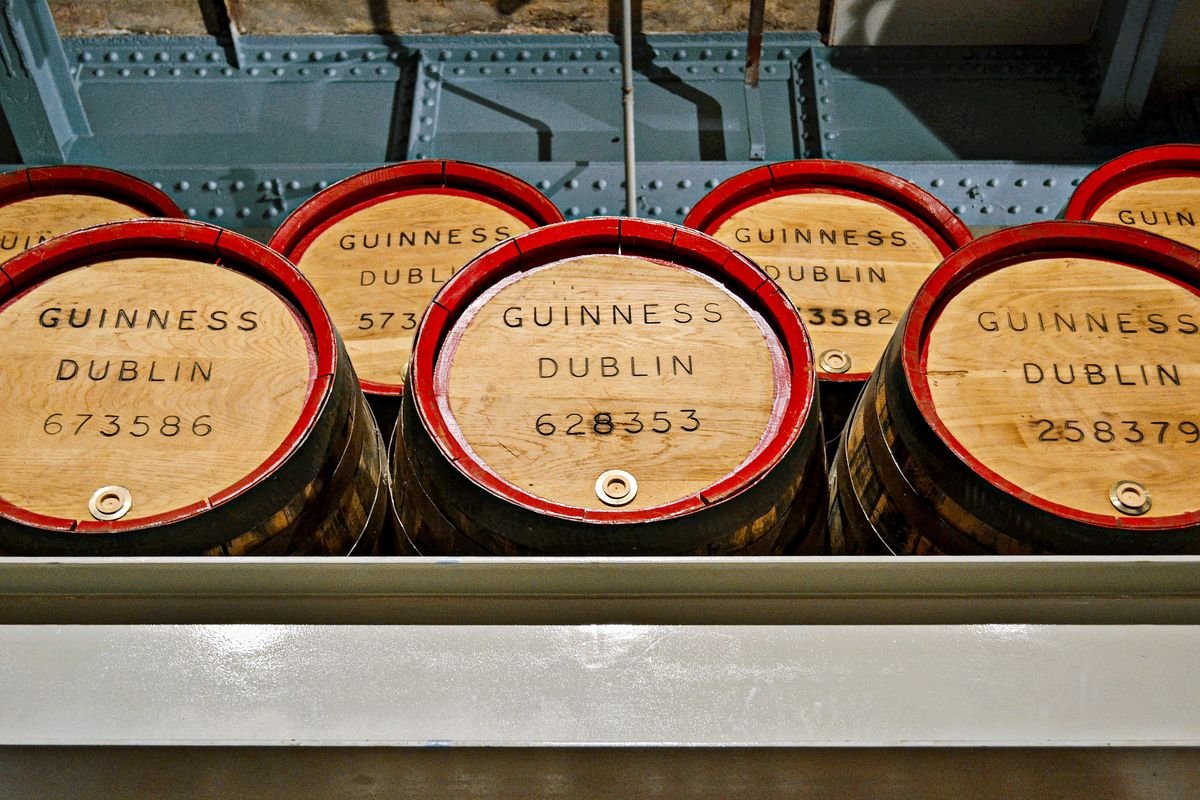 Guinness aging barrels marked Guinness Dublin at the Storehouse