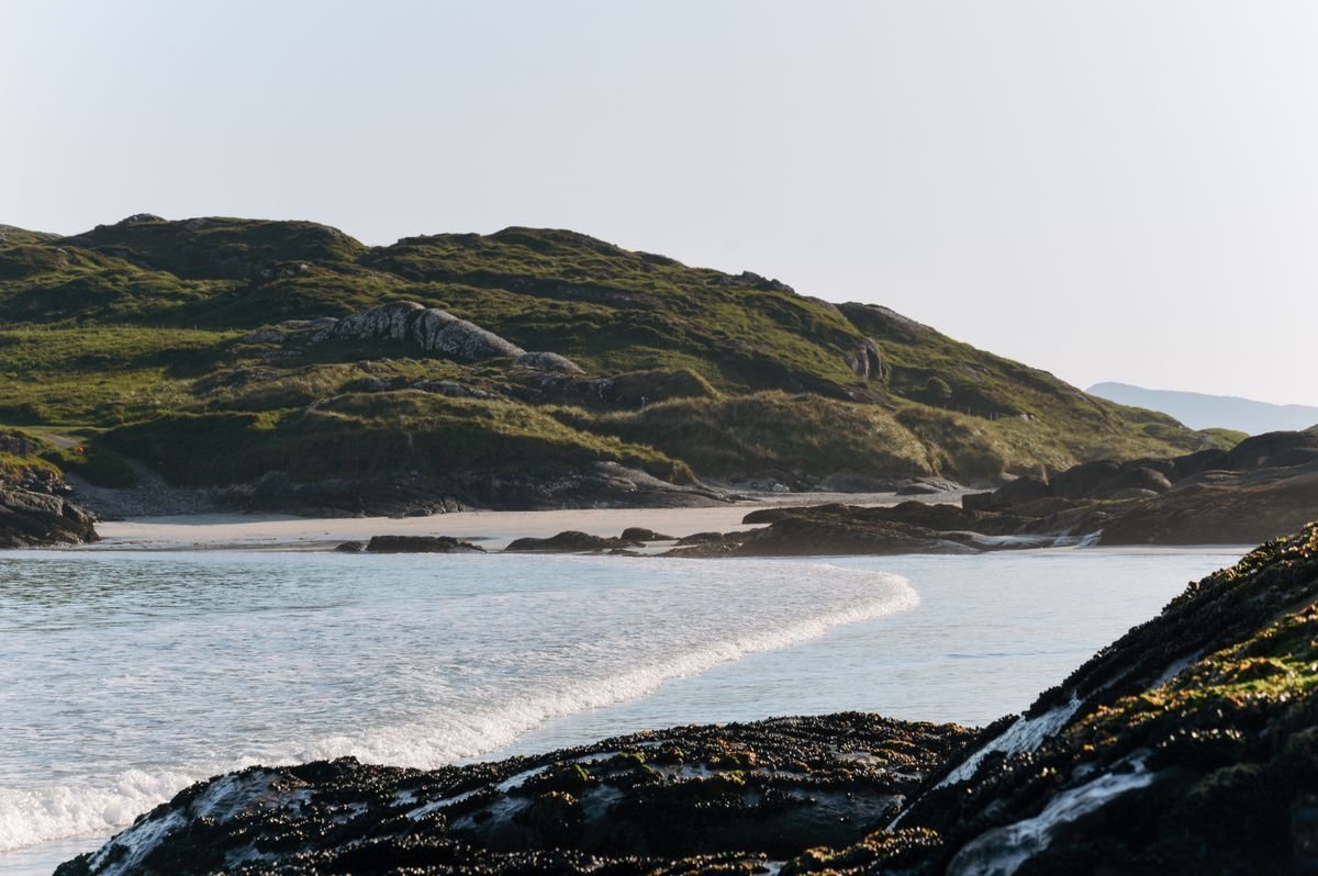 Green Irish coast in summer sun