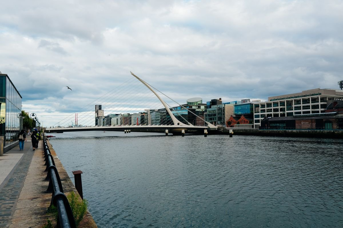 Dublin docklands with the Samuel Beckett Bridge over the Liffey