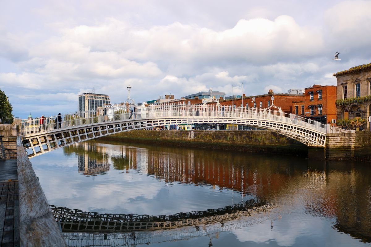The Ha'penny Bridge over the River Liffey in Dublin