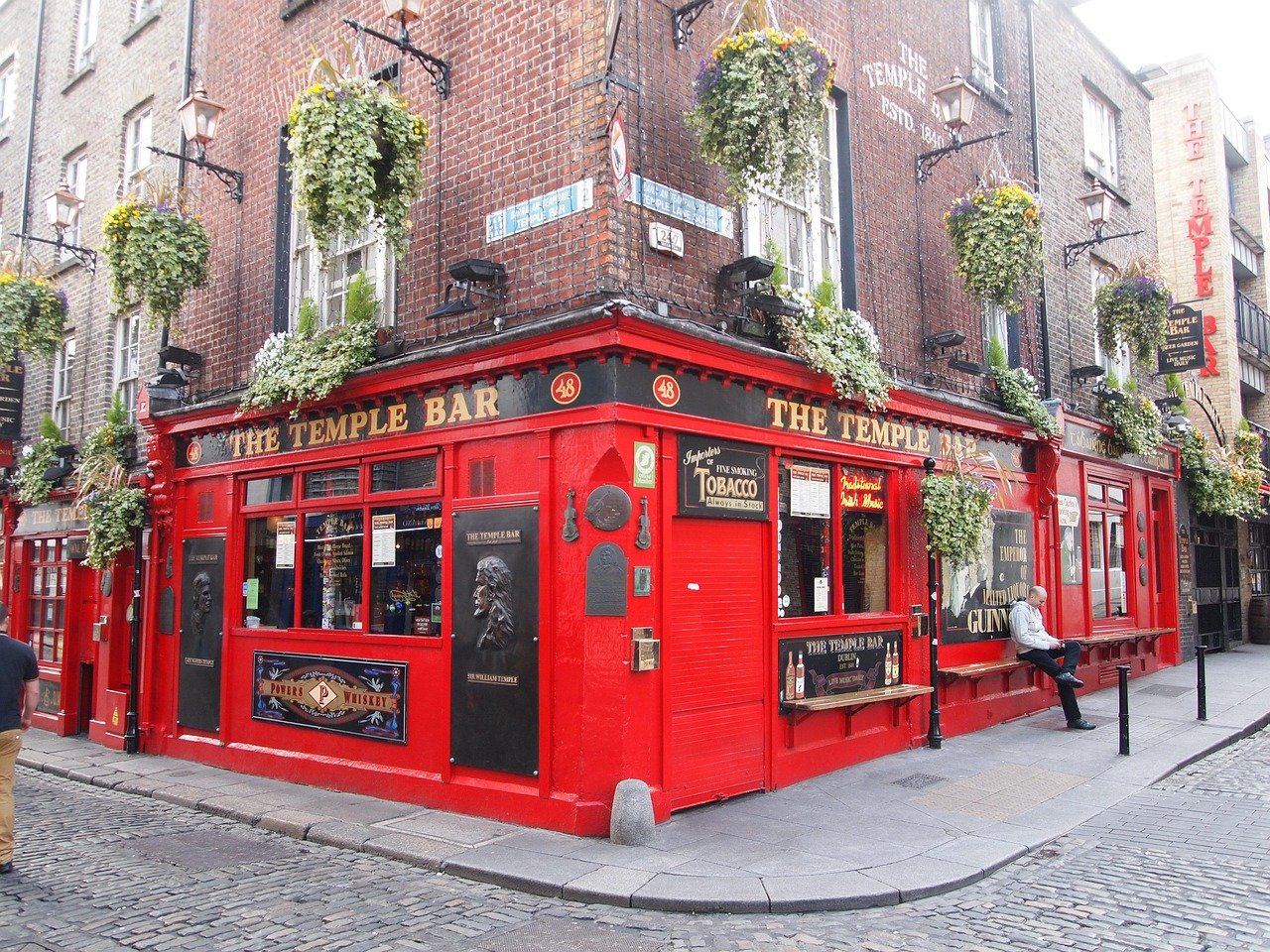 The red exterior of The Temple Bar pub in Dublin