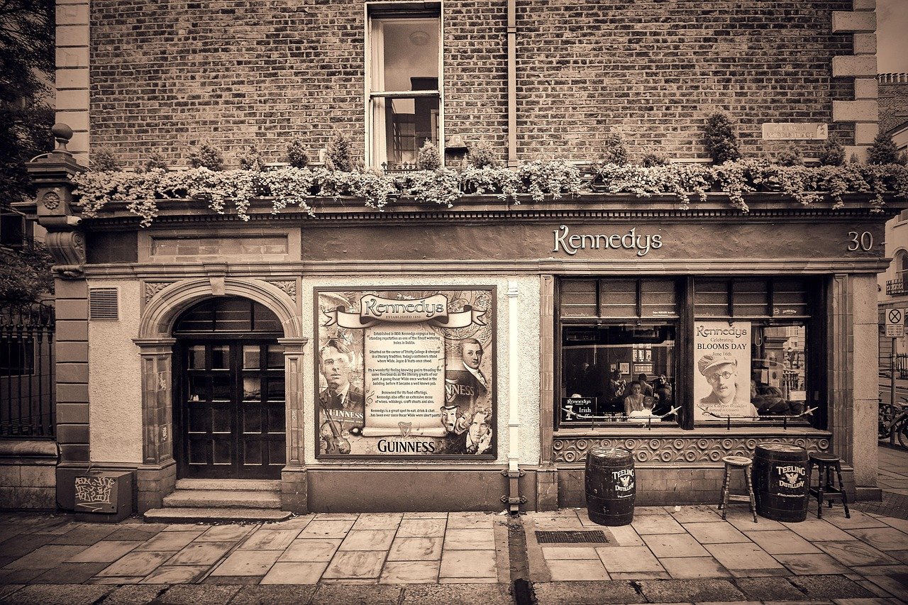 Traditional Irish pub front on Cork's Victorian Quarter strip