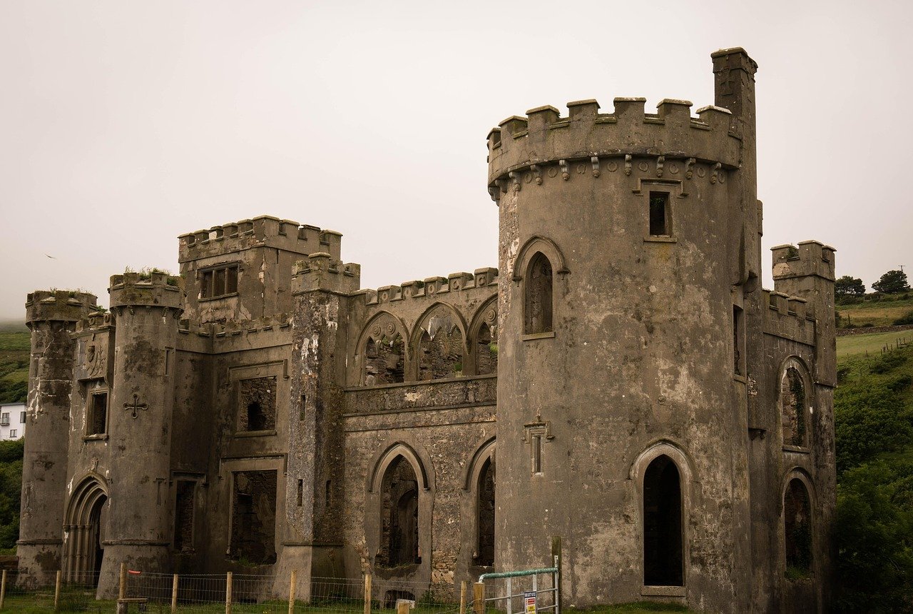 The ruins of Clifden Castle on the Sky Road west of town in Connemara