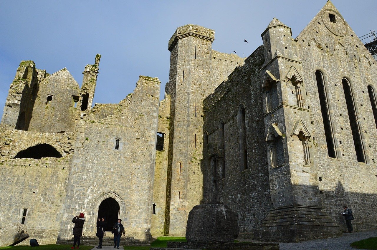 The medieval stone buildings packed inside the walls of the Rock of Cashel