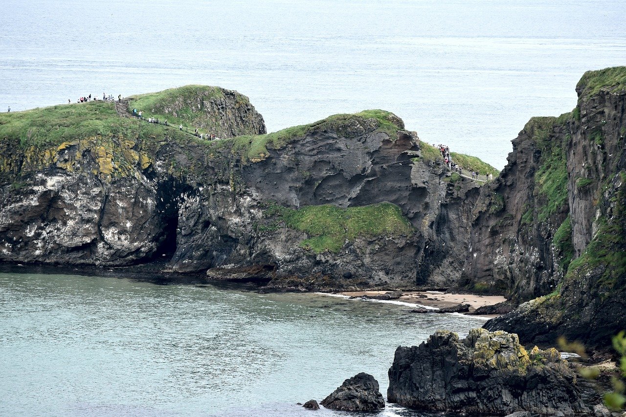 Visitors on the path around the Carrick-a-Rede headland