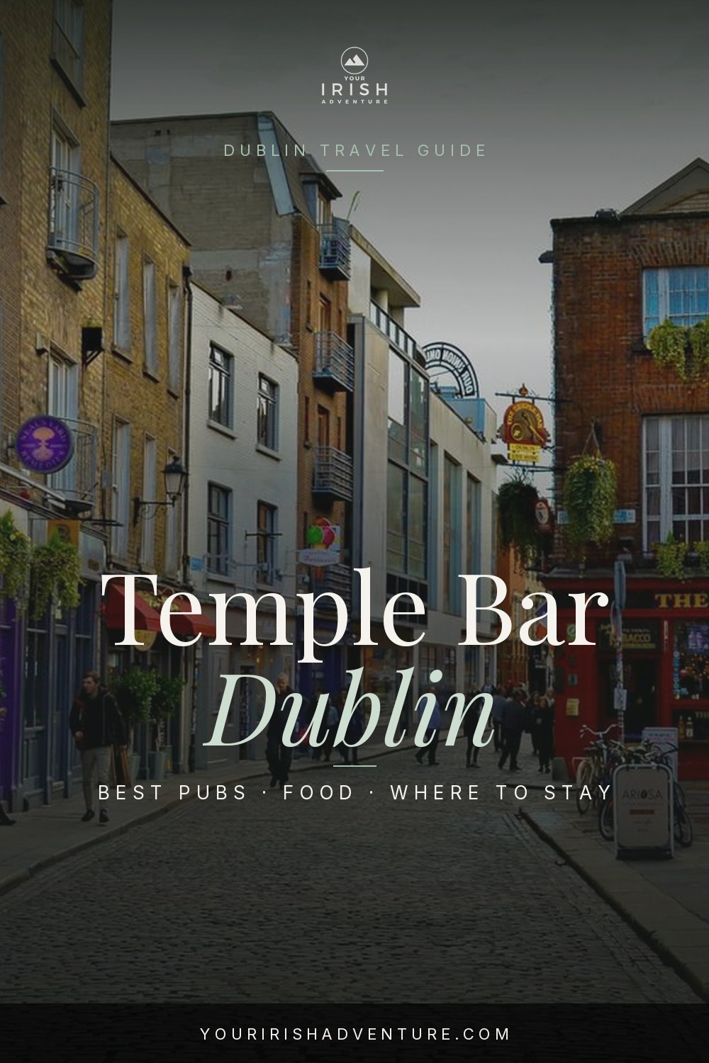 Colorful pub fronts on a cobbled street in the Temple Bar quarter of Dublin, Ireland