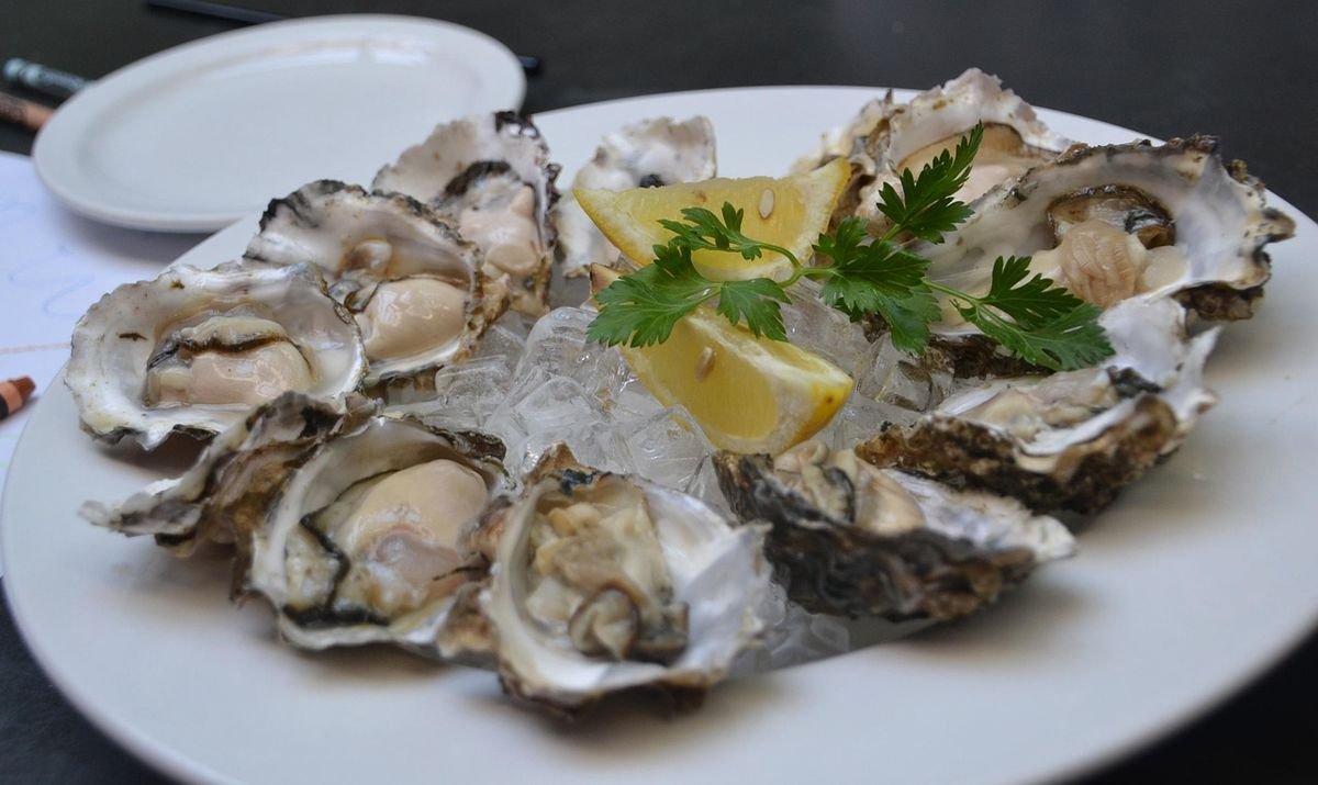 Plate of fresh oysters with lemon