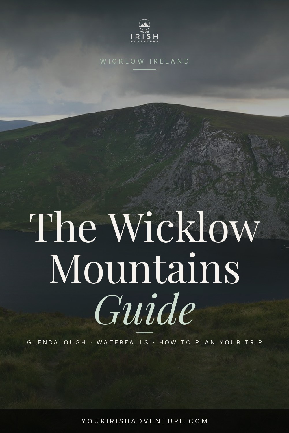 Waterfall and heather-covered hills in the Wicklow Mountains south of Dublin Ireland