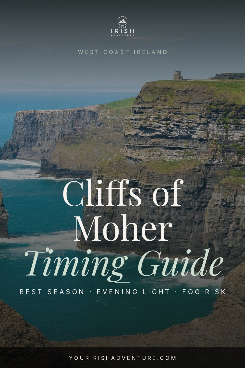 Evening sun over the Cliffs of Moher and O'Brien's Tower with the Atlantic below in County Clare Ireland