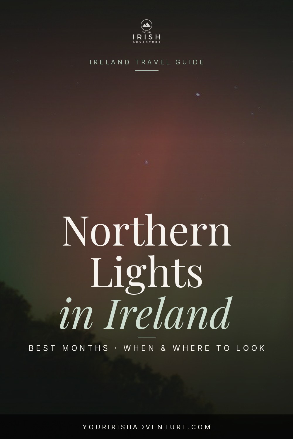 Green aurora glowing over a dark Donegal coastline at night, northern lights in Ireland