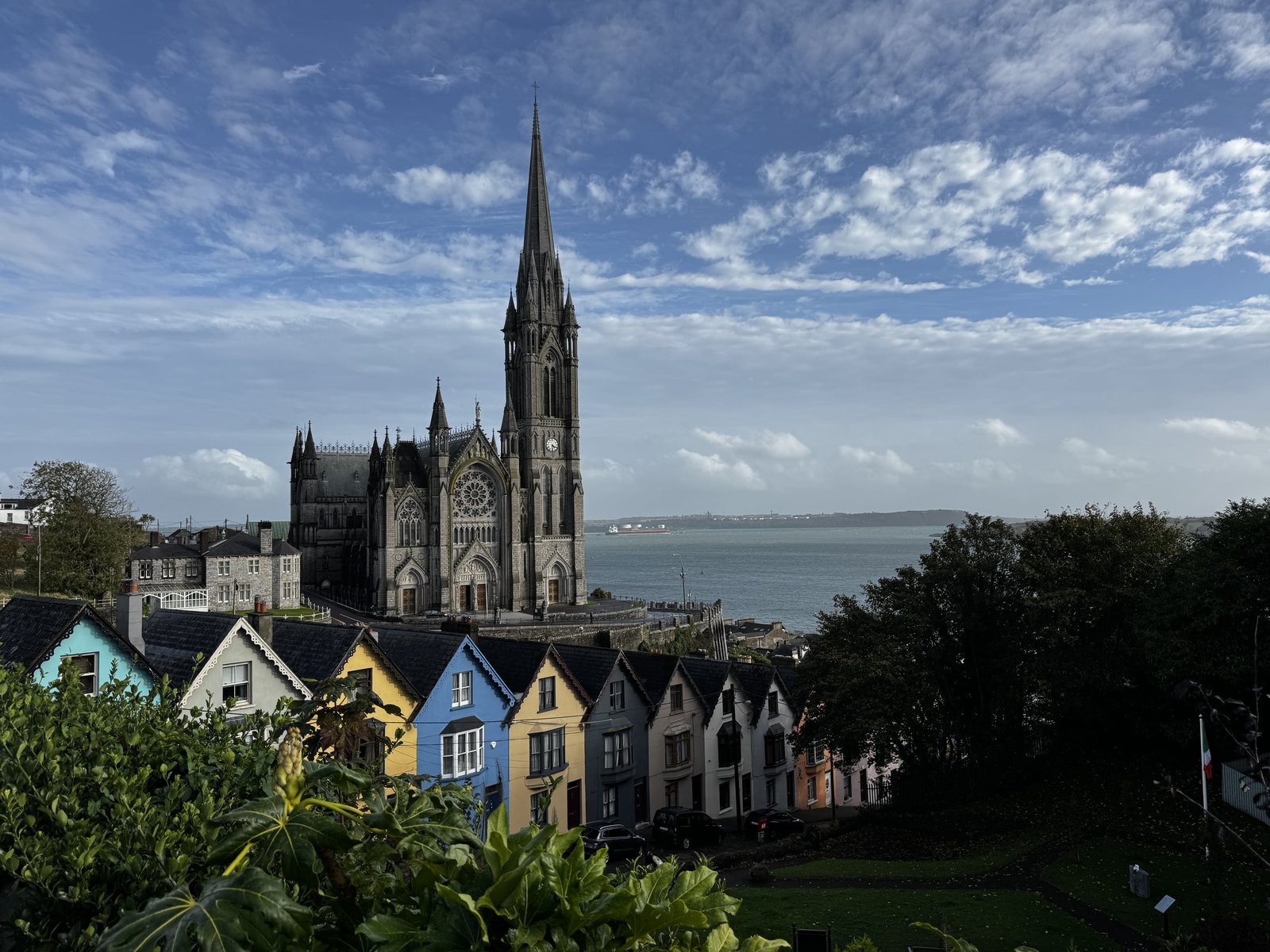St Colman's Cathedral above the Deck of Cards houses in Cobh
