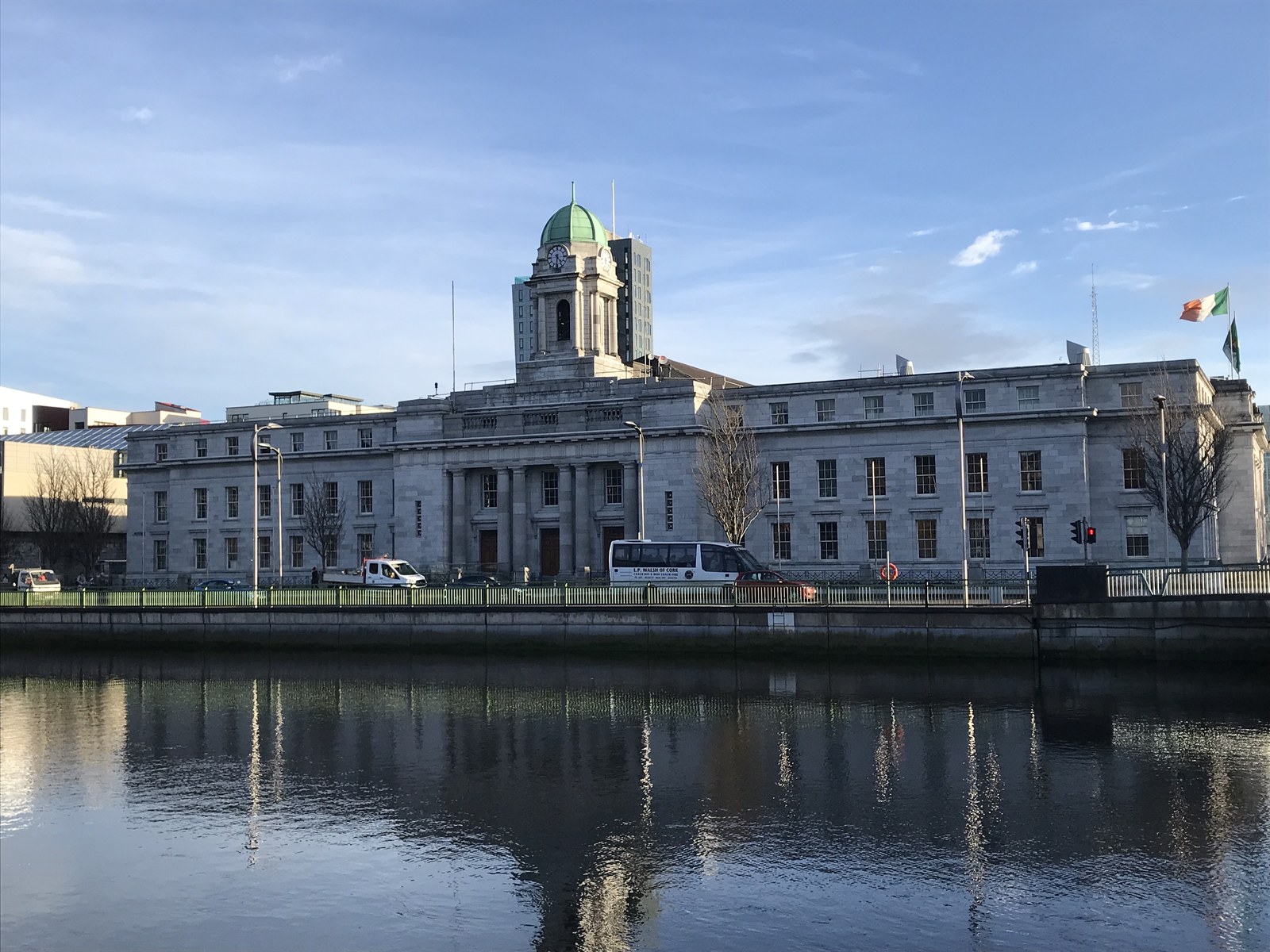 Cork City Hall and its reflection in the River Lee
