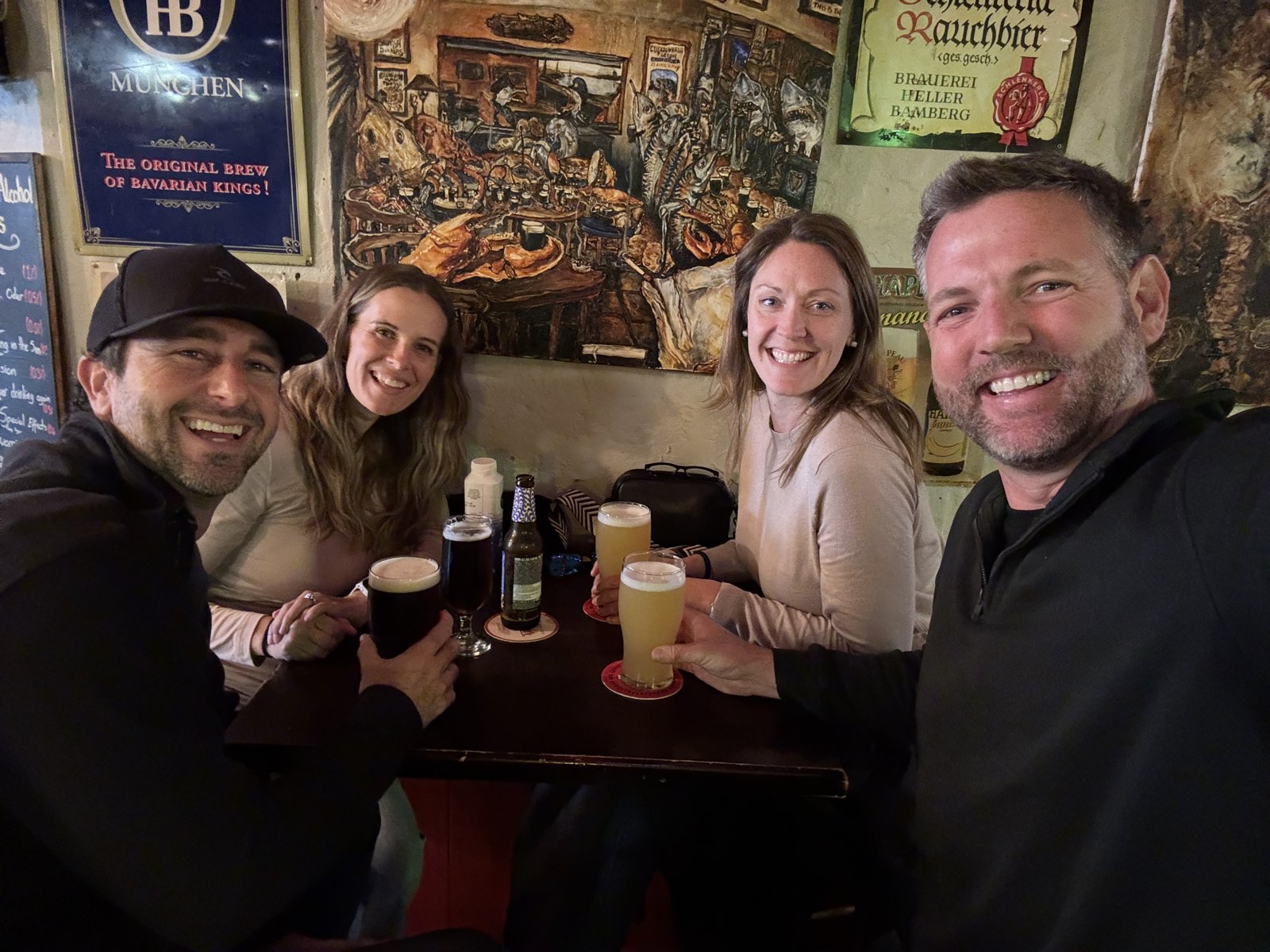 Nick, Dariece, and friends at a table in The Salt House pub in Galway