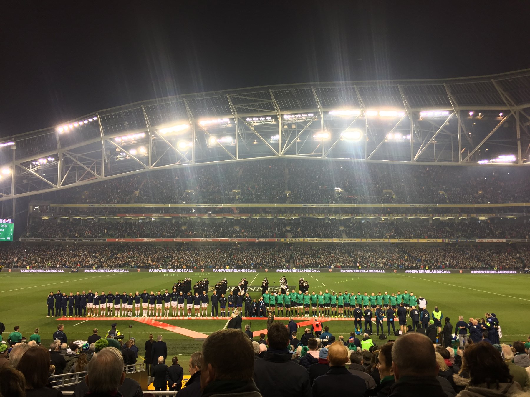 Rugby players on the field at the Aviva Stadium