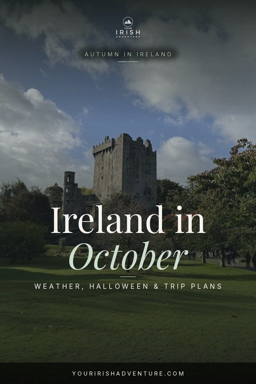 Ireland in October travel planning pin with Blarney Castle