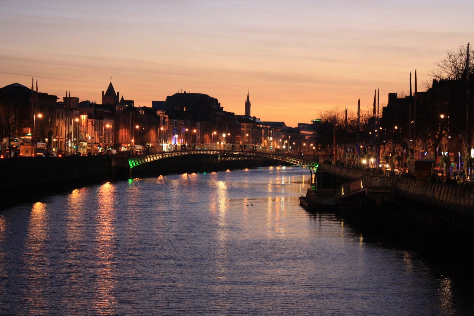 Evening light and bridge over the River Liffey in Dublin