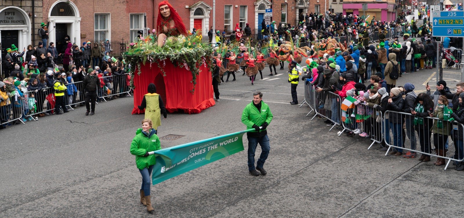 City Fusion parade performers and spectators in Dublin
