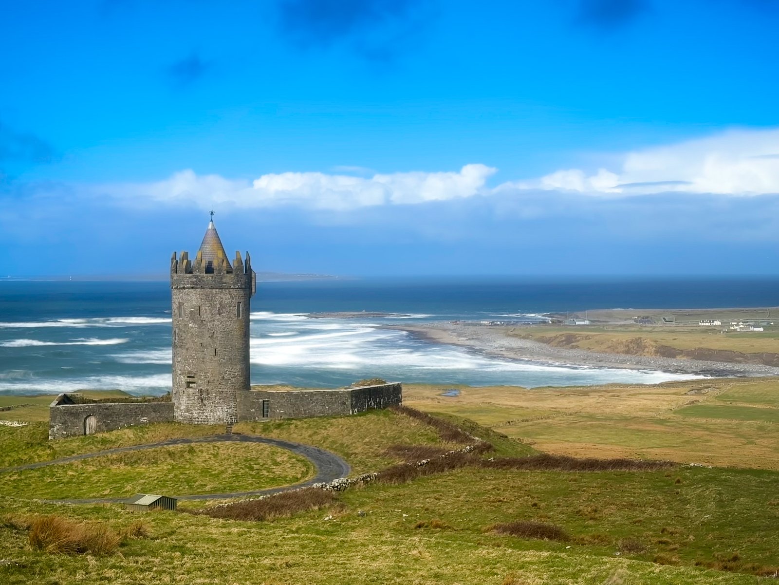 Doonagore Castle on the hill above Doolin, the closest village to the Cliffs of Moher