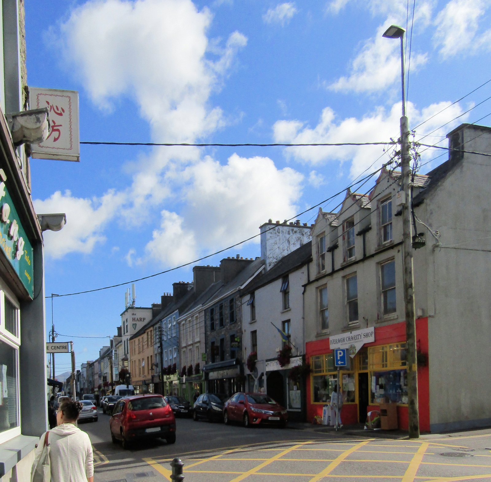 Buildings and cars along Cahersiveen main street