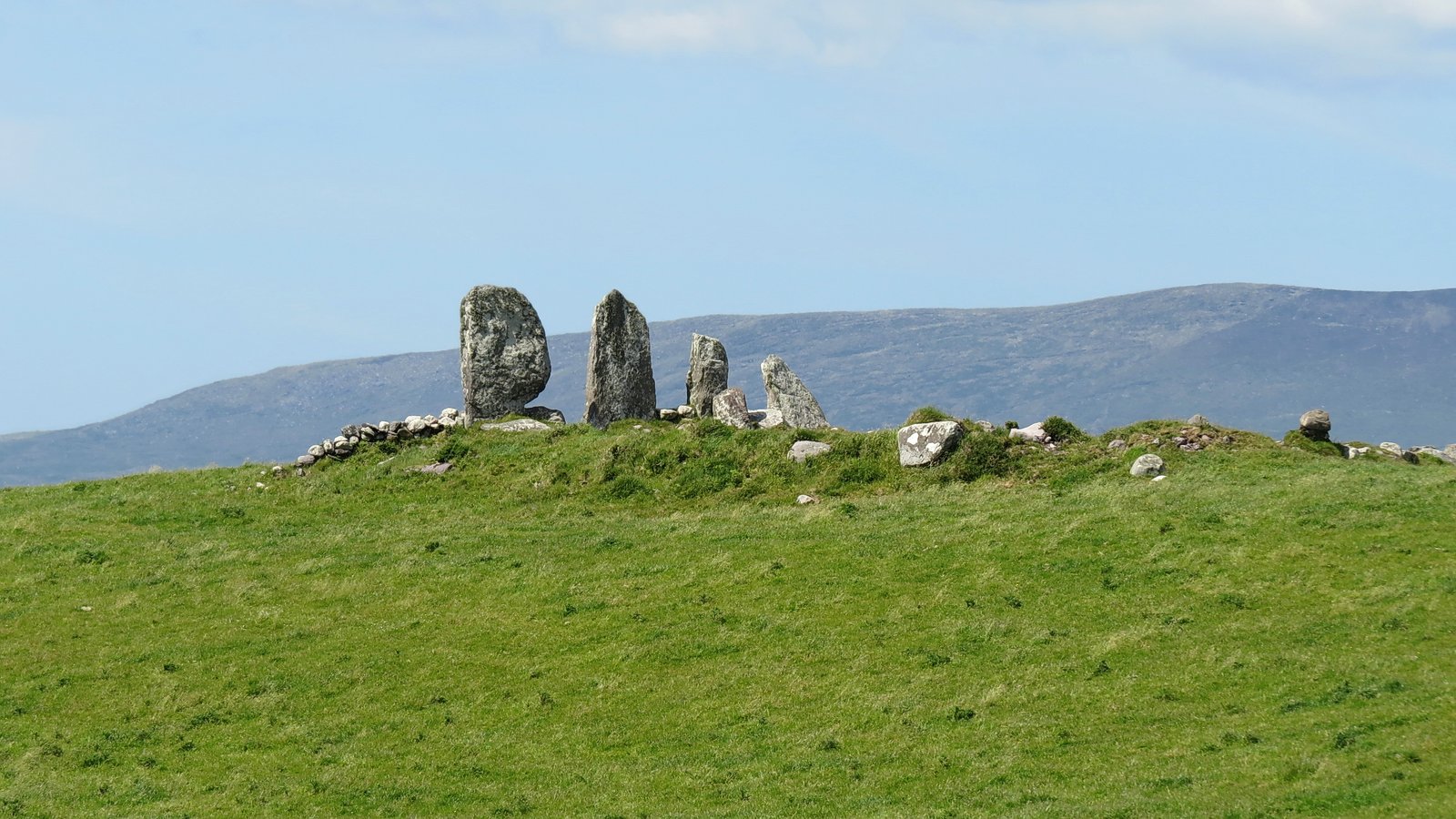 Eightercua standing stones on a grassy hill near Waterville