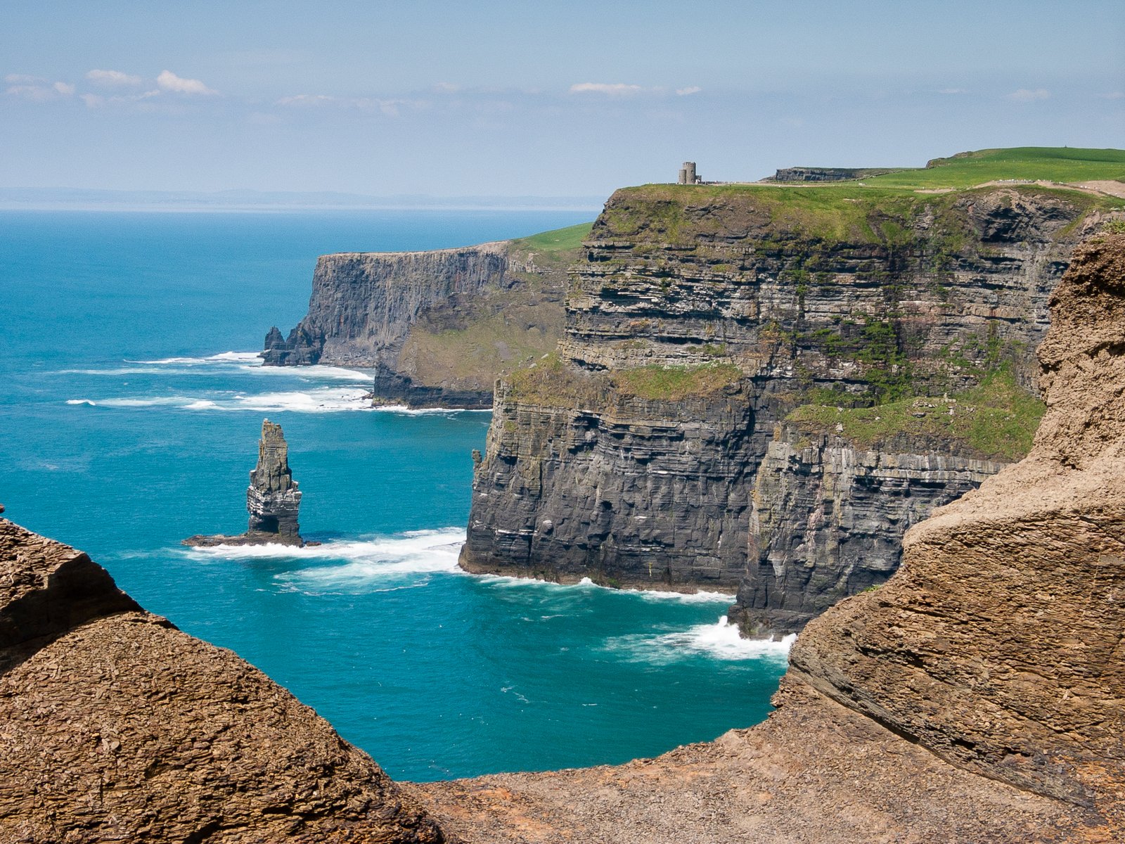 The Cliffs of Moher with the Branaunmore sea stack and O'Brien's Tower on the headland