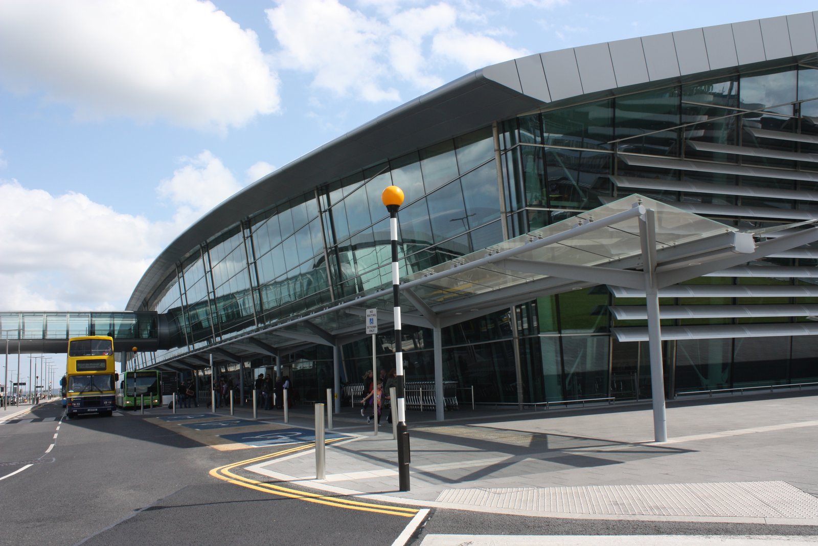 Dublin Airport terminal building exterior with covered walkway