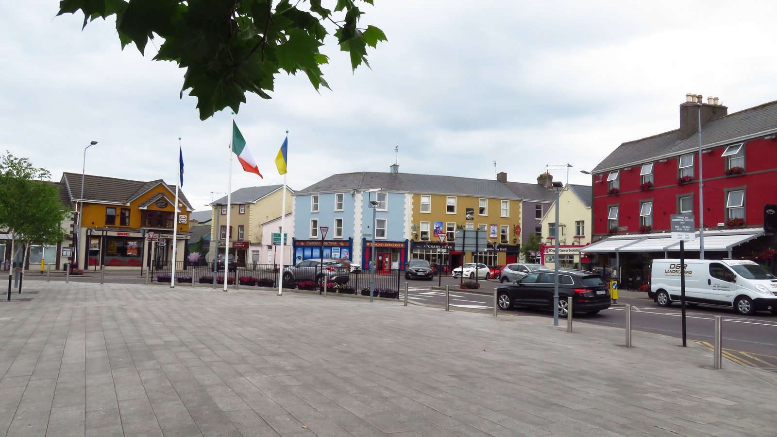 Colorful buildings around the square in Killorglin