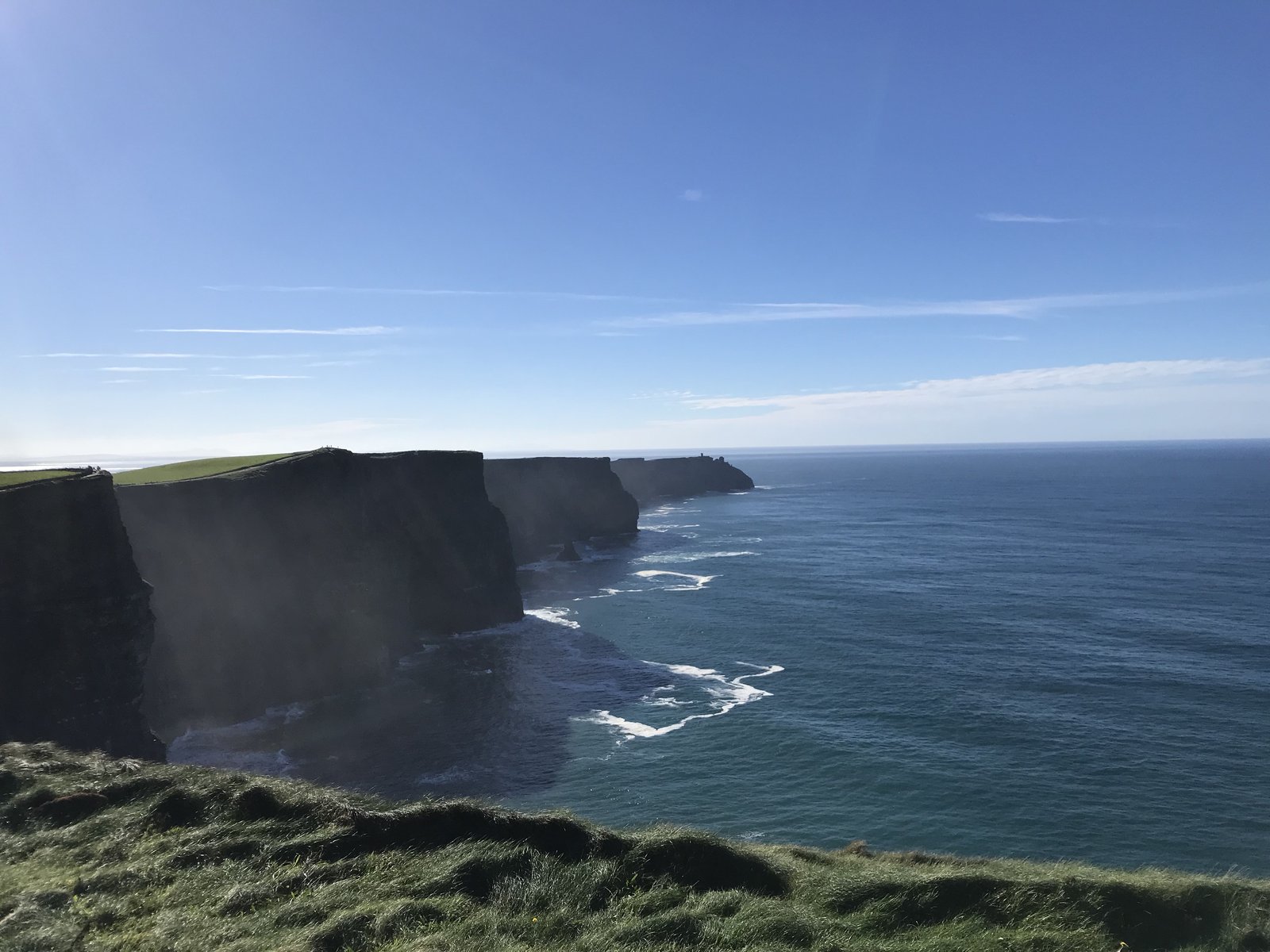 The full run of the Cliffs of Moher seen from the clifftop coastal path