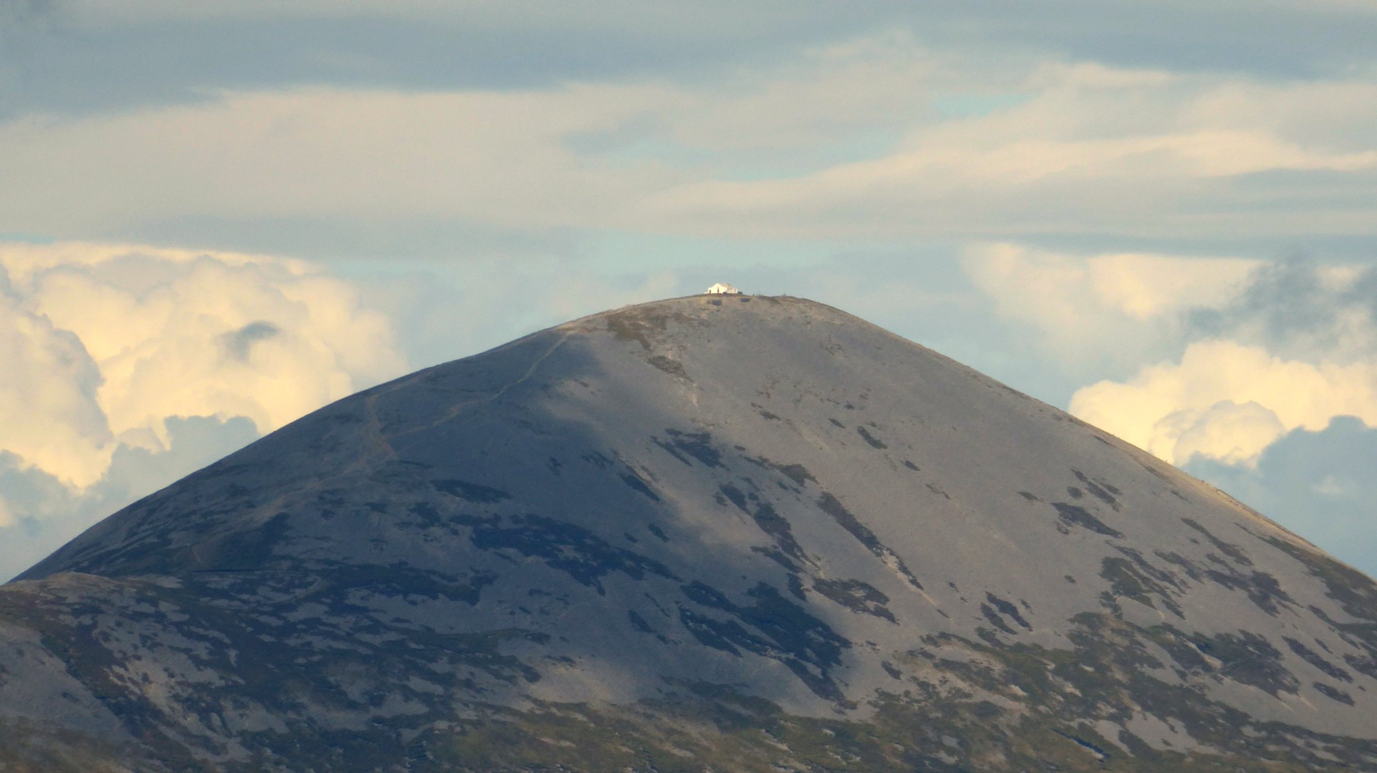 Upper slopes and summit chapel of Croagh Patrick