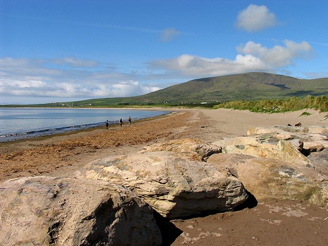 Ventry beach with the hills of the Dingle Peninsula behind it