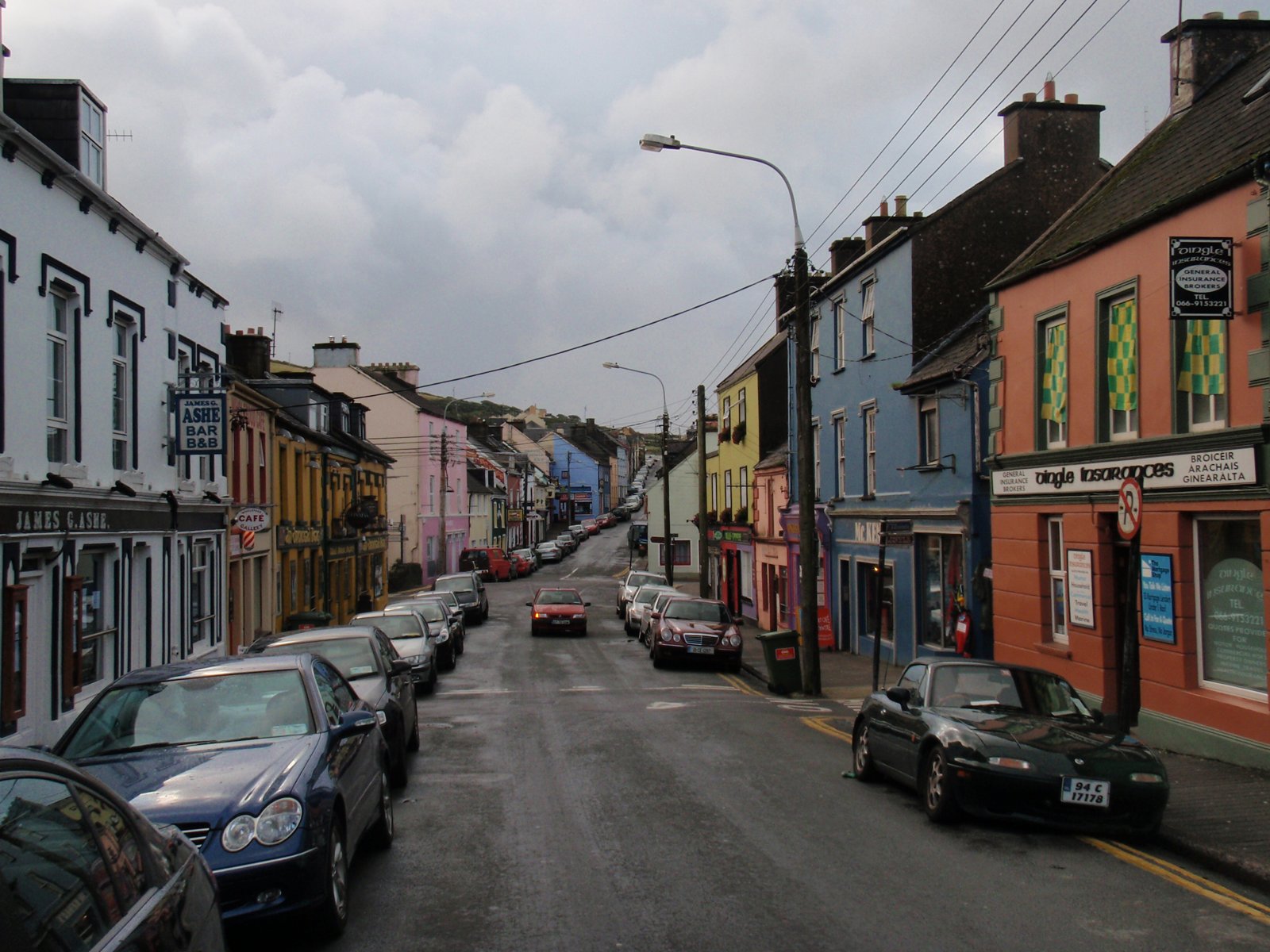 Dingle street beneath an overcast sky